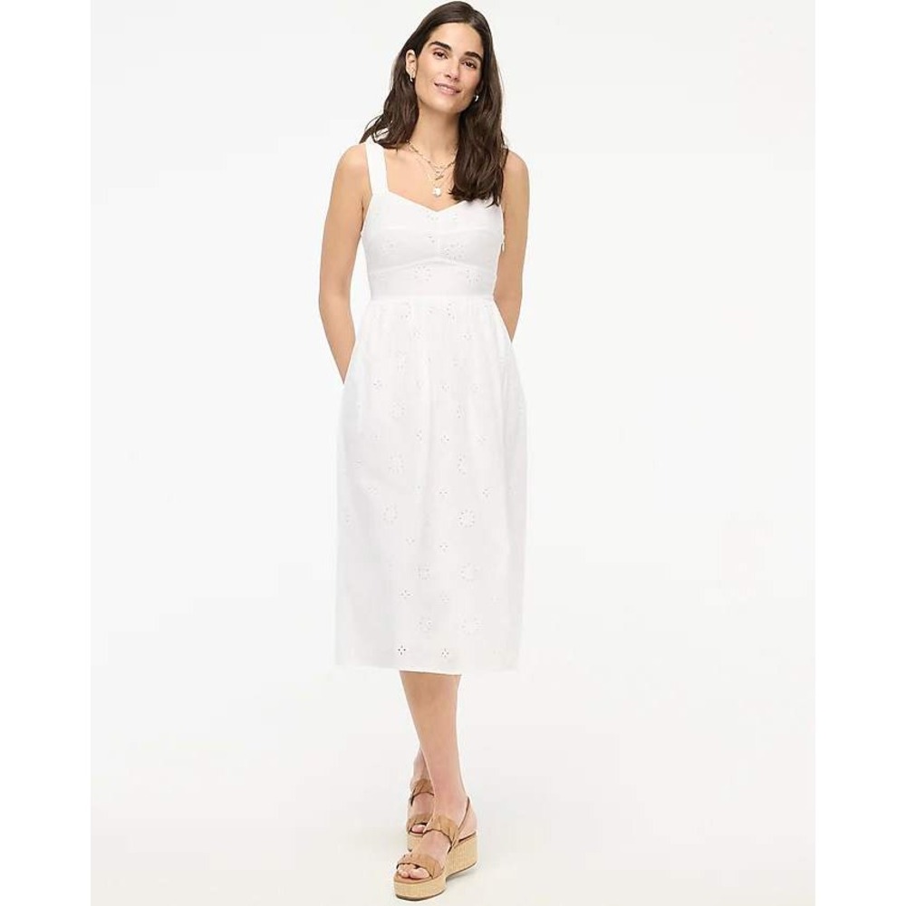 J. Crew White Eyelet Dress Sleeveless Midi Smocked Sundress‎ 0P NWT $148